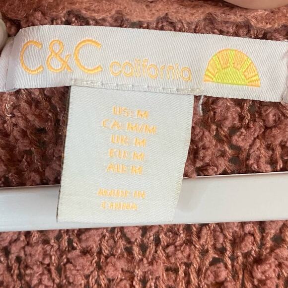 C&C California Brown & White Striped Fuzzy Sweater Size Medium - Picture 4 of 6